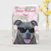 Happy Moederdag Blue pitbull met bril Kaart (Gele Bloem)