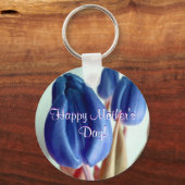 Happy Moederdag Blue Tulips Sleutelhanger (Voorkant)