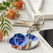 Happy Moederdag Blue Tulips Sleutelhanger (Zijkant)