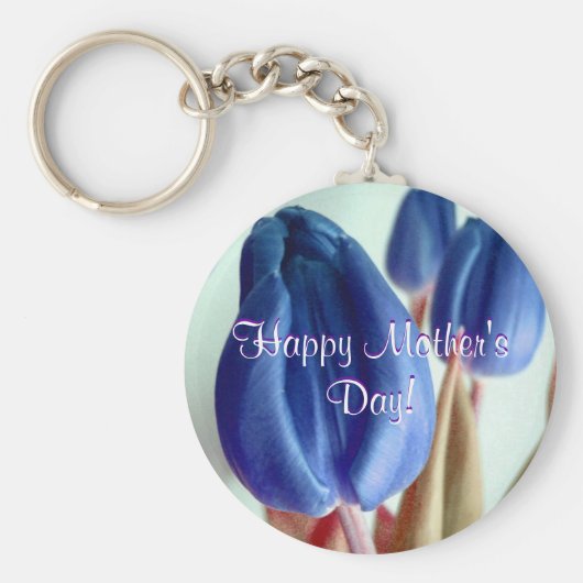 Happy Moederdag Blue Tulips Sleutelhanger (Voorkant)