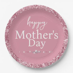 Happy Moederdag Blush Pink Glitter Papieren Bordje