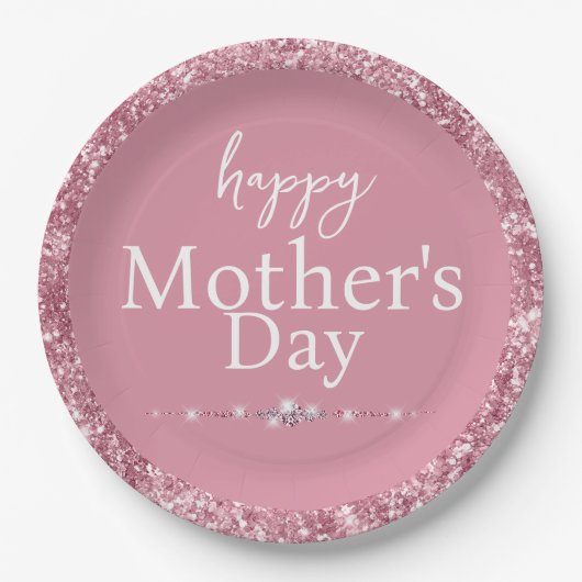 Happy Moederdag Blush Pink Glitter Papieren Bordje (Voorkant)