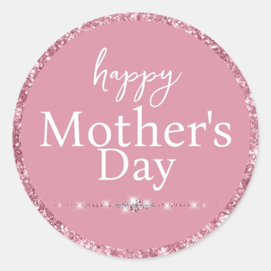 Happy Moederdag Blush Pink Glitter Ronde Sticker (Voorkant)