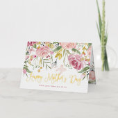 Happy Moederdag | Blush roze bloemen en goud Folie Feestdagenkaart (Voorkant)