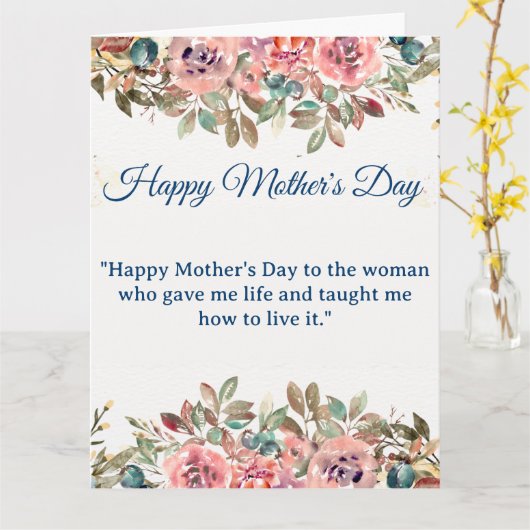 Happy Moederdag | Blush roze bloemen en goud Kaart (Gele Bloem)