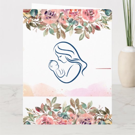 Happy Moederdag | Blush roze bloemen en goud Kaart (Achterkant)