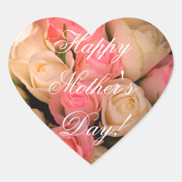 Happy Moederdag Boeket Roze Wit Rozen Bloemen Hart Sticker