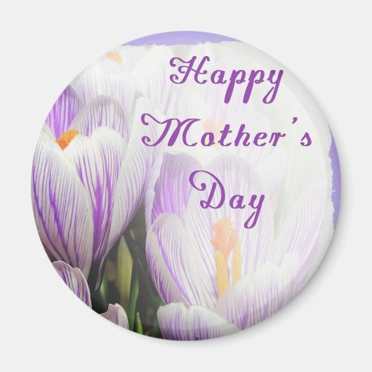 Happy Moederdag Bright Paarse en witte Tulips Magneet (Voorkant)