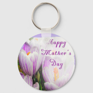 Happy Moederdag Bright Paarse en witte Tulips Sleutelhanger