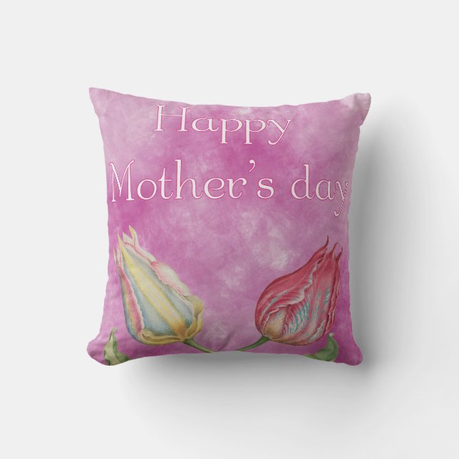 Happy Moederdag Bright Red en Yellow Tulips Kussen (Voorkant)