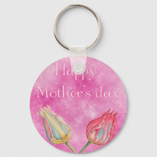 Happy Moederdag Bright Red en Yellow Tulips Sleutelhanger