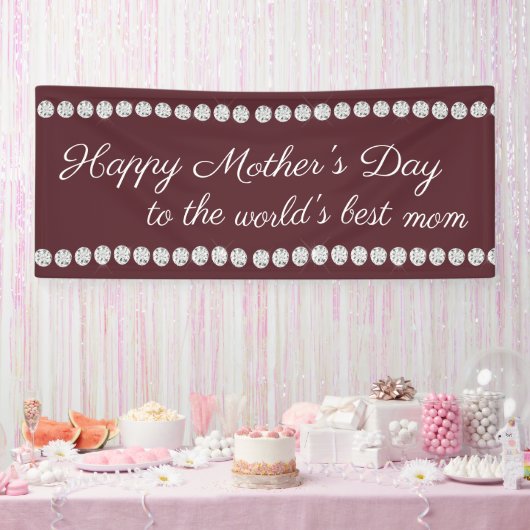 Happy Moederdag Burgundy Diamonds Spandoek (Feest)