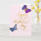 Happy Moederdag  Butterfly Gold Pink Kaart (Gele Bloem)