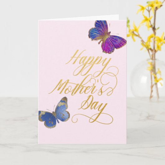 Happy Moederdag  Butterfly Gold Pink Kaart (Gele Bloem)