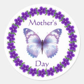 Happy Moederdag Butterfly Ronde Sticker (Voorkant)