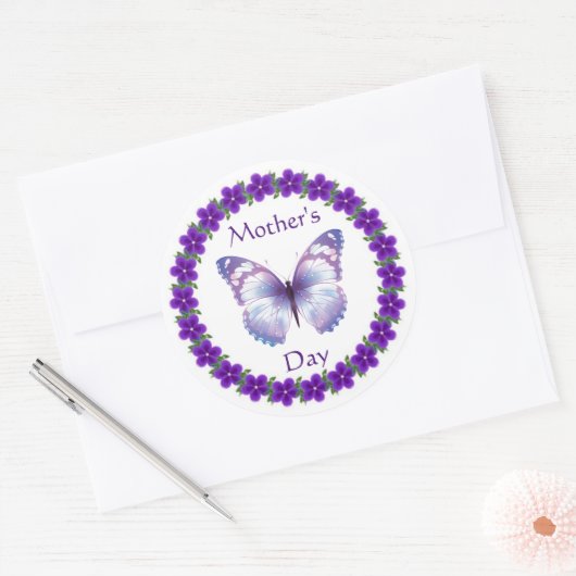 Happy Moederdag Butterfly Ronde Sticker (Envelop)