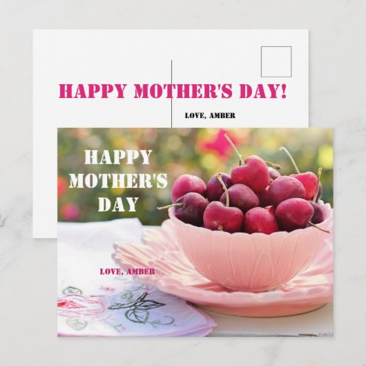 Happy Moederdag Cherries maakt mama schoon Briefkaart (Voorkant / Achterkant)