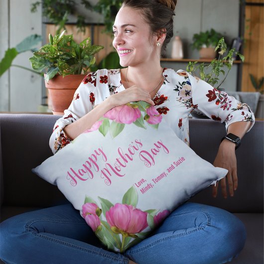 Happy Moederdag Chic Pink Floral Kussen