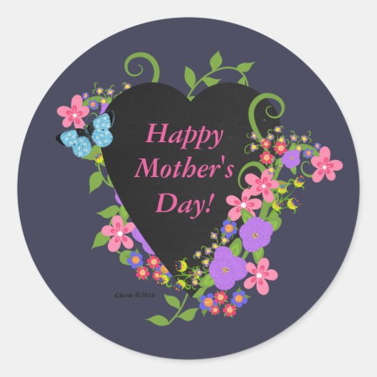 Happy Moederdag Classic Round Sticker, glossy Ronde Sticker (Voorkant)