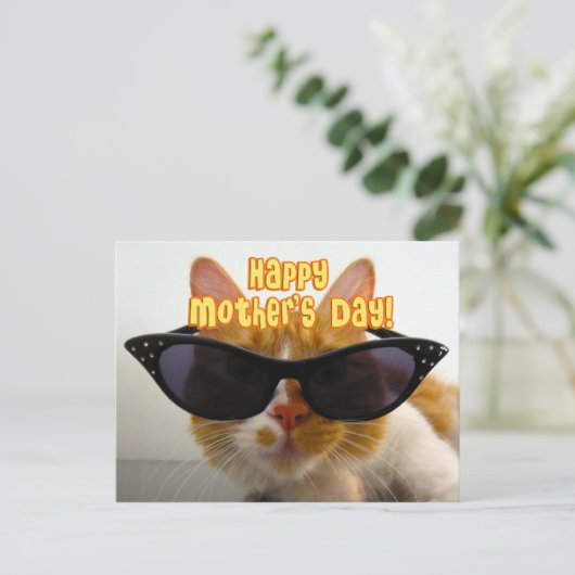Happy Moederdag Cool Cat in Zonnebril Briefkaart (Staand voorkant)