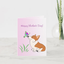 Happy Moederdag Corgi met vlinder Kaart