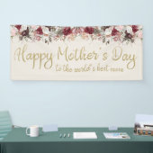 Happy Moederdag Cream Gold Script Burgundy Spandoek (Beurs)