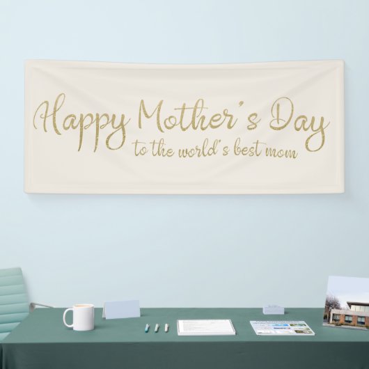 Happy Moederdag Cream Gold-script Spandoek (Beurs)
