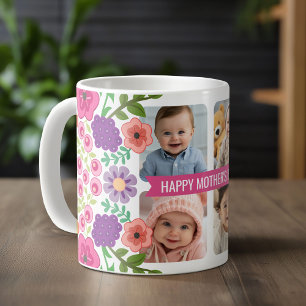 Happy Moederdag Custom 4 Photo Collage Flowers Koffiemok