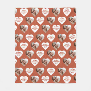Happy Moederdag Custom hartvormige foto rood Fleece Deken