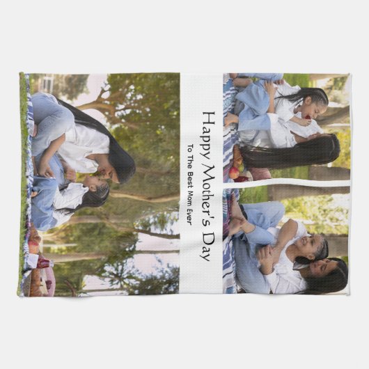 Happy Moederdag Custom Photo Poster voor mam Theedoek (Horizontaal)