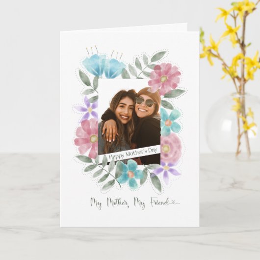 Happy Moederdag Custom Photo Waterverf Flowers Kaart (Gele Bloem)