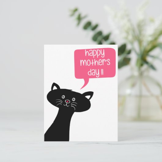Happy Moederdag - Cute Black Cat Briefkaart (Staand voorkant)