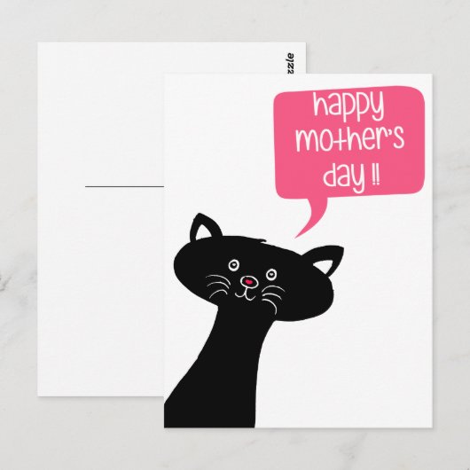 Happy Moederdag - Cute Black Cat Briefkaart (Voorkant / Achterkant)