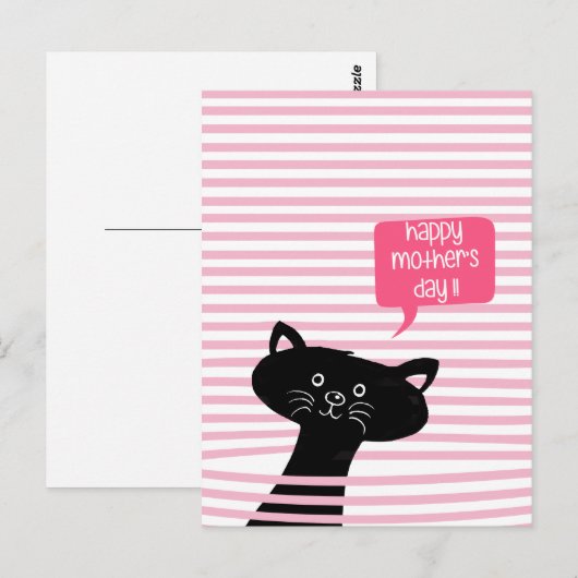 Happy Moederdag Cute Black Cat Briefkaart (Voorkant / Achterkant)
