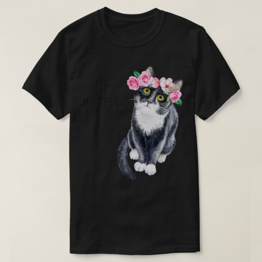 Happy Moederdag Cute Cat met bloemen Cat mam G T-shirt (Design voorkant)