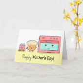 Happy Moederdag - Cute Cupcake en Pink Oven Kaart (Gele Bloem)