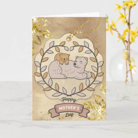 Happy Moederdag Cute Fun Beer en Cup Kaart (Gele Bloem)