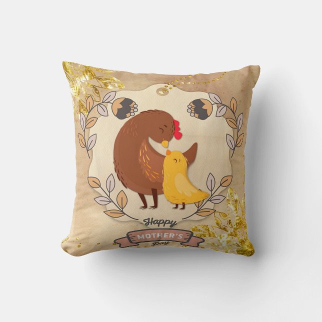 Happy Moederdag Cute Fun Chicken and Chick Kussen (Voorkant)