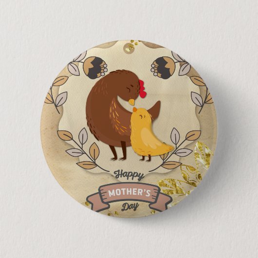 Happy Moederdag Cute Fun Chicken and Chick Ronde Button 5,7 Cm (Voorkant)