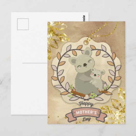 Happy Moederdag Cute Fun Koala Beer en Baby Briefkaart (Voorkant / Achterkant)
