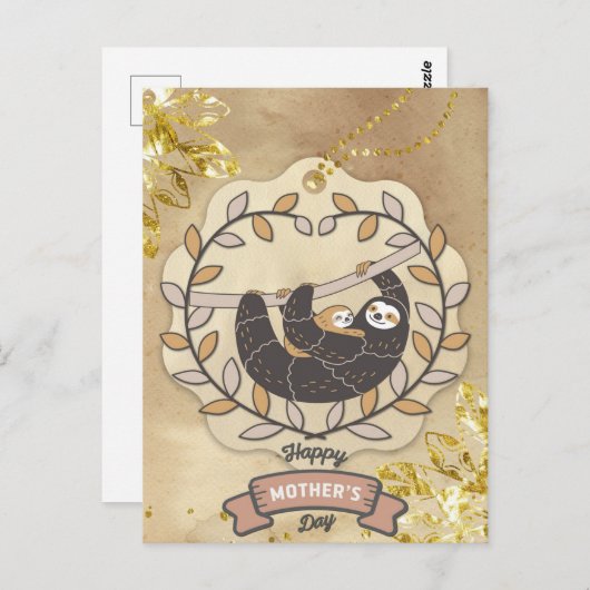 Happy Moederdag Cute Fun Koala Sloth en Baby Briefkaart (Voorkant / Achterkant)