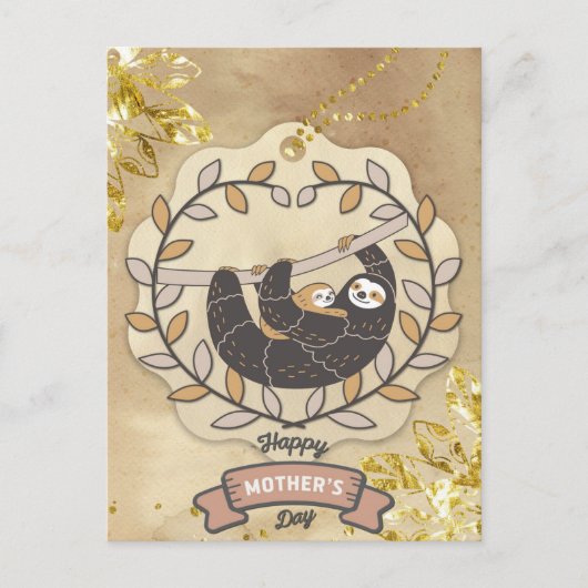 Happy Moederdag Cute Fun Koala Sloth en Baby Briefkaart (Voorkant)