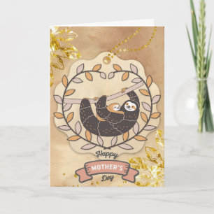 Happy Moederdag Cute Fun Koala Sloth en Baby Kaart