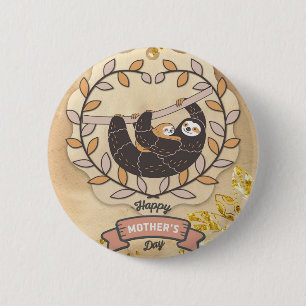 Happy Moederdag Cute Fun Koala Sloth en Baby Ronde Button 5,7 Cm