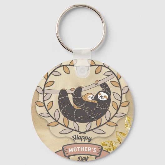 Happy Moederdag Cute Fun Koala Sloth en Baby Sleutelhanger (Voorkant)