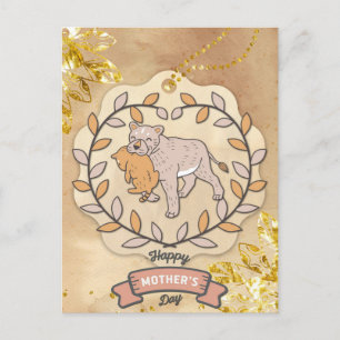 Happy Moederdag Cute Fun Lion en Cup Briefkaart