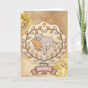 Happy Moederdag Cute Fun Lion en Cup Kaart
