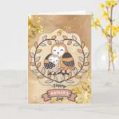 Happy Moederdag Cute Fun Owl Bird Kaart (Gele Bloem)