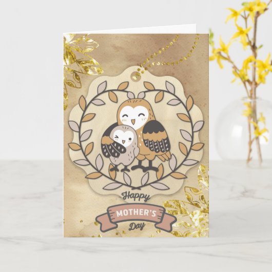 Happy Moederdag Cute Fun Owl Bird Kaart (Gele Bloem)