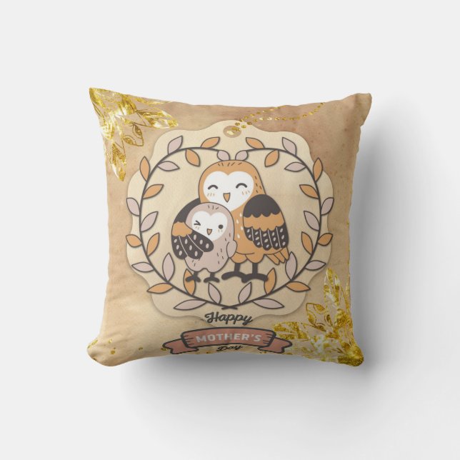 Happy Moederdag Cute Fun Owl Bird Kussen (Voorkant)